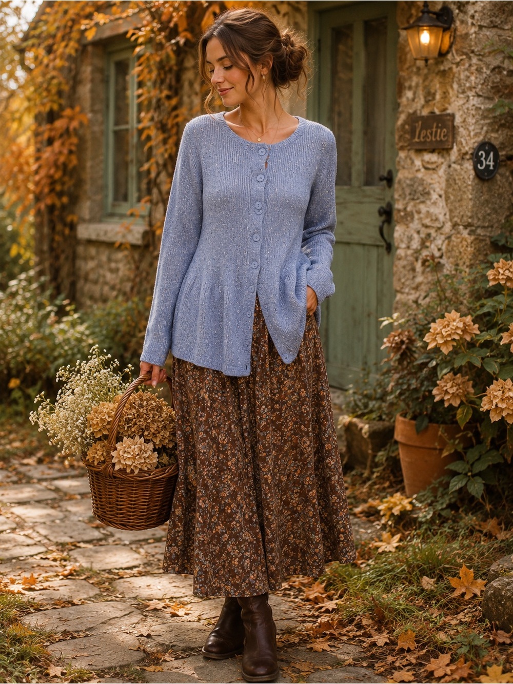Coldwater Creek Blue Heathered Knit Cottage Button Front Cardigan Sweater XL NWT
